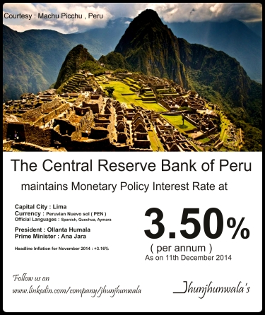 The Central Bank of Peru maintains its Monetary Policy Rate at 3.50% as on 11th December 2014